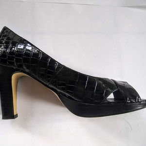 Yellow Box Black Peep Toe Platform Heels